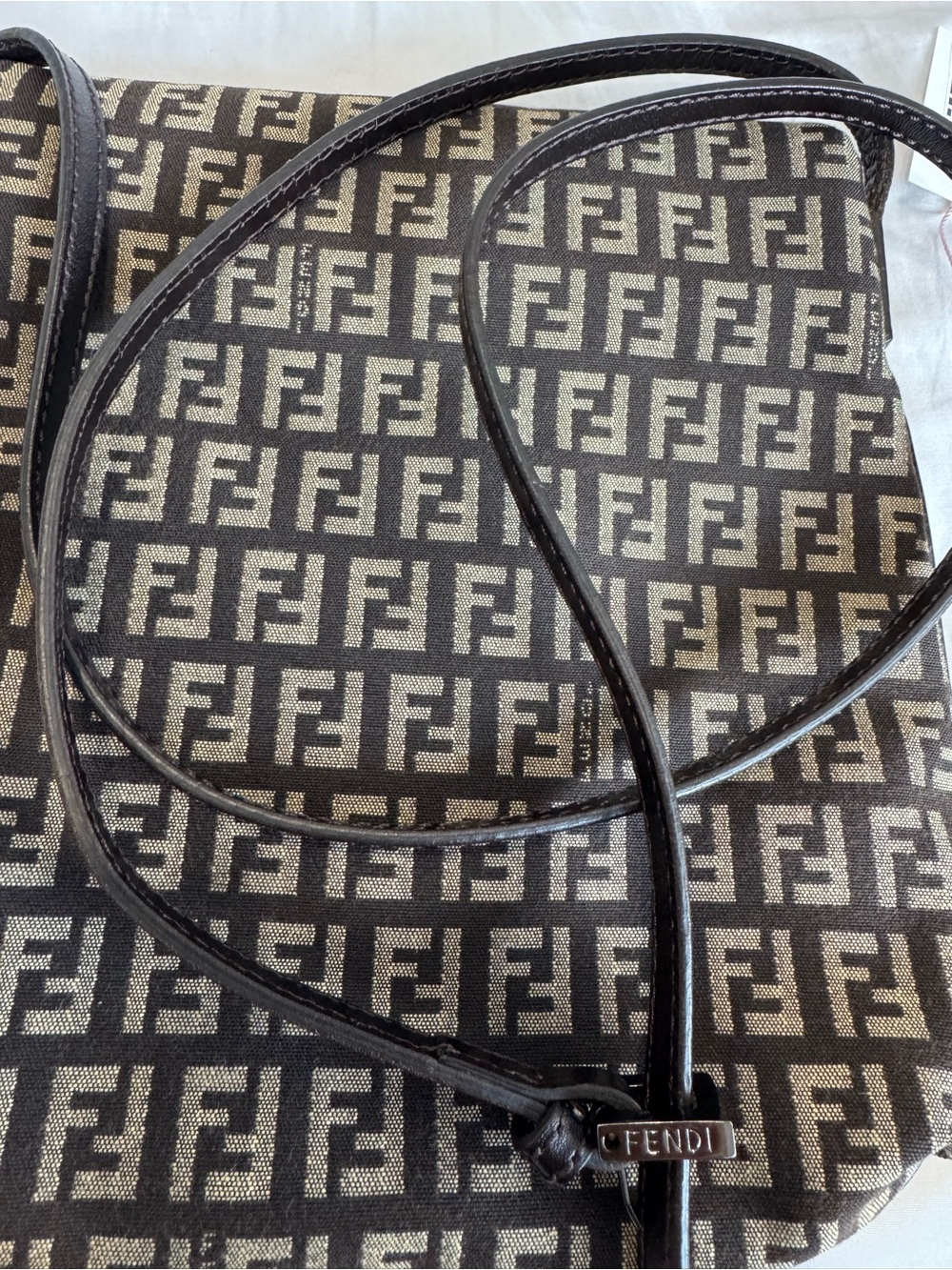 Fendi Monogram Zucca FF Flap Crossbody Messenger Bag in Brown and Beige Canvas - Picture 12 of 16